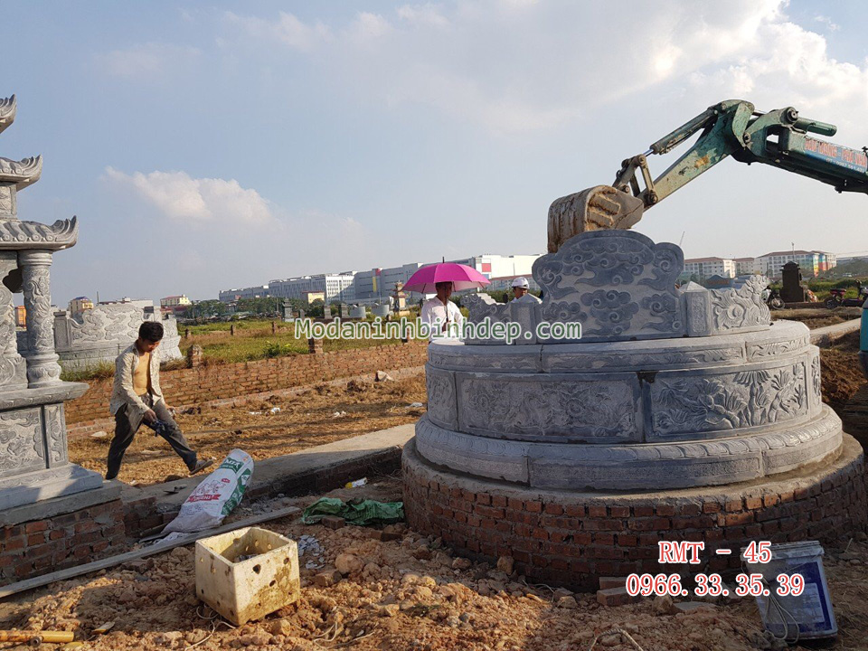 Mẫu mộ tròn bằng đá xanh khối