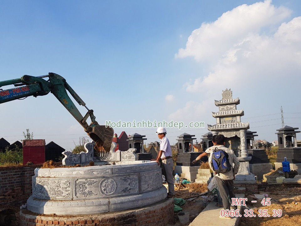 Mẫu mộ tròn bằng đá xanh khối