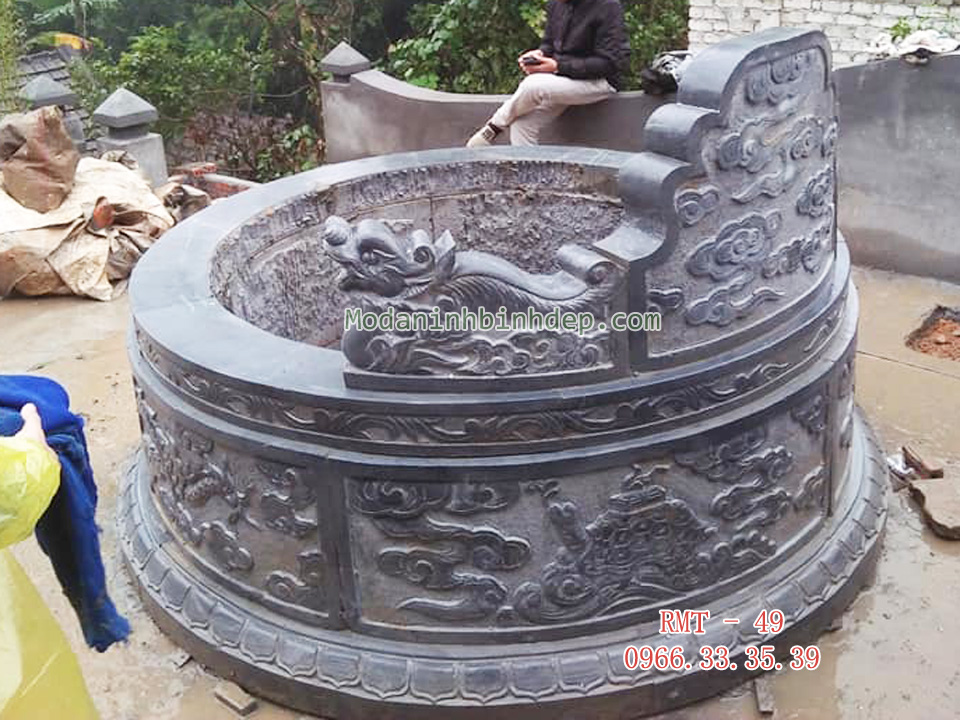 Mẫu mộ tròn bằng đá xanh khối
