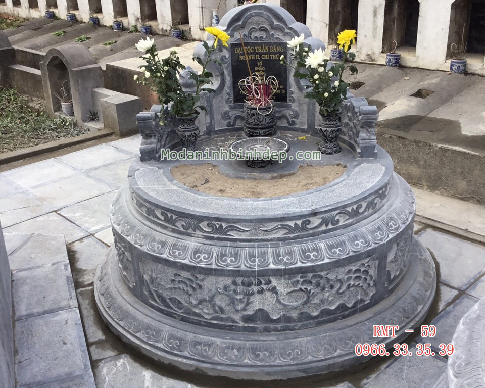Mẫu mộ tròn bằng đá xanh khối